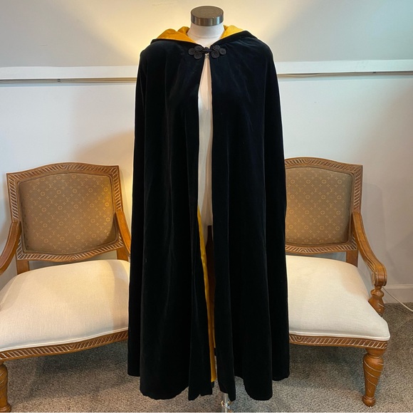 Vintage Jackets & Blazers - Vintage 80s J. Harris Black Velvet Opera Cloak Cape with Hood, Gothic Wicca Glam